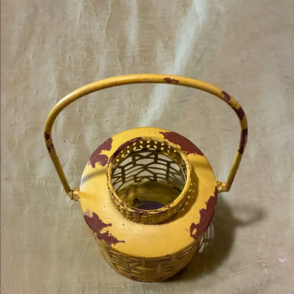 Vintage-Style Yellow Lantern Candle Holder